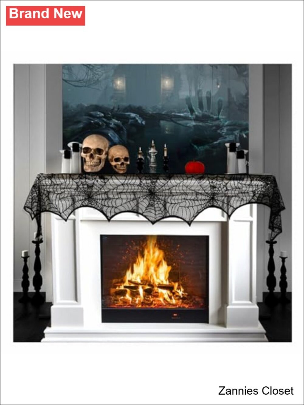 👻 Black Lace Spiderweb Fireplace Mantle Scarf 18x96 Halloween Decor